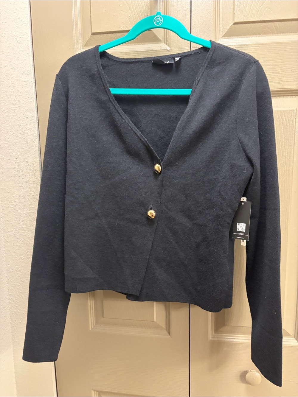 RD Style Black Cardigan with Gold Buttons